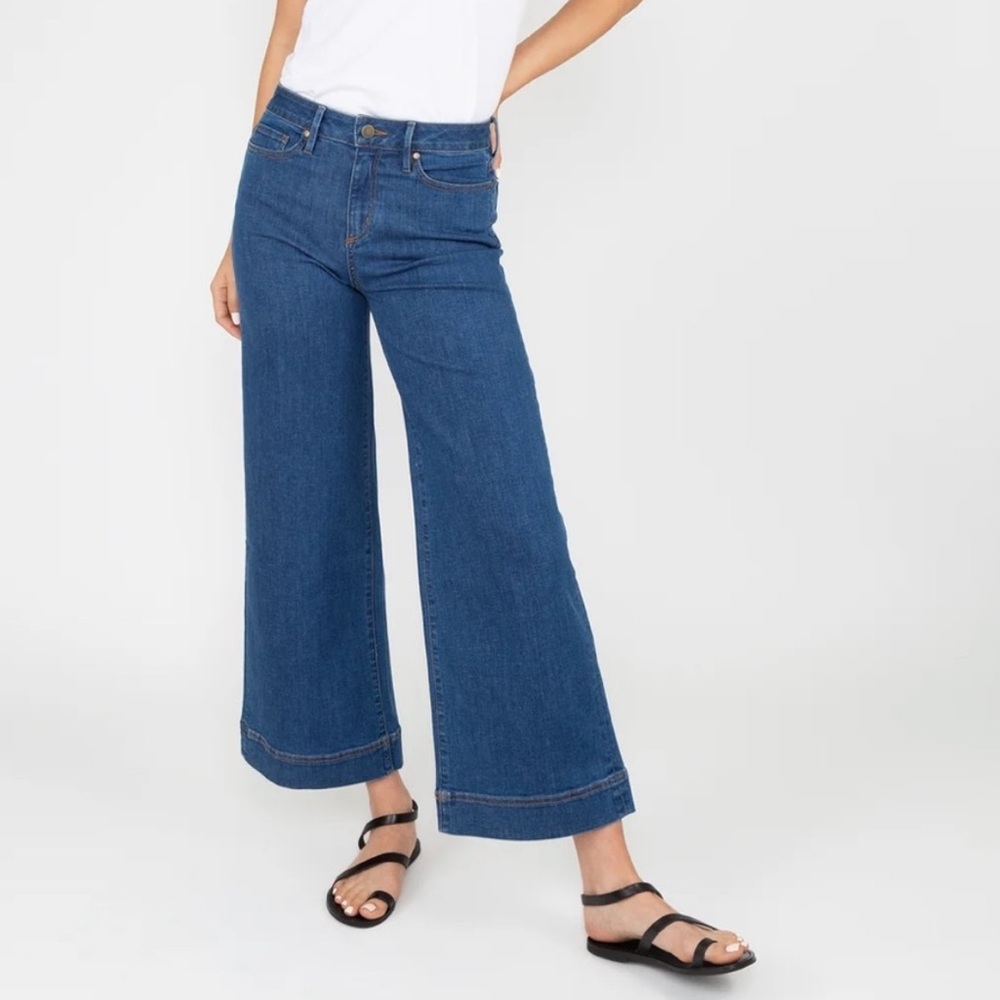 NWT Ann Mashburn Wide Leg Cropped 5-Pocket Jean Indigo Stretch Denim Size 25